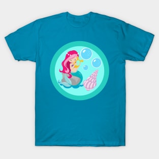 Mermaid Girl Cute Teal Beach T-Shirt